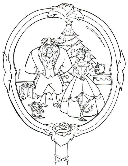 coloriage noel de la belle et la bete